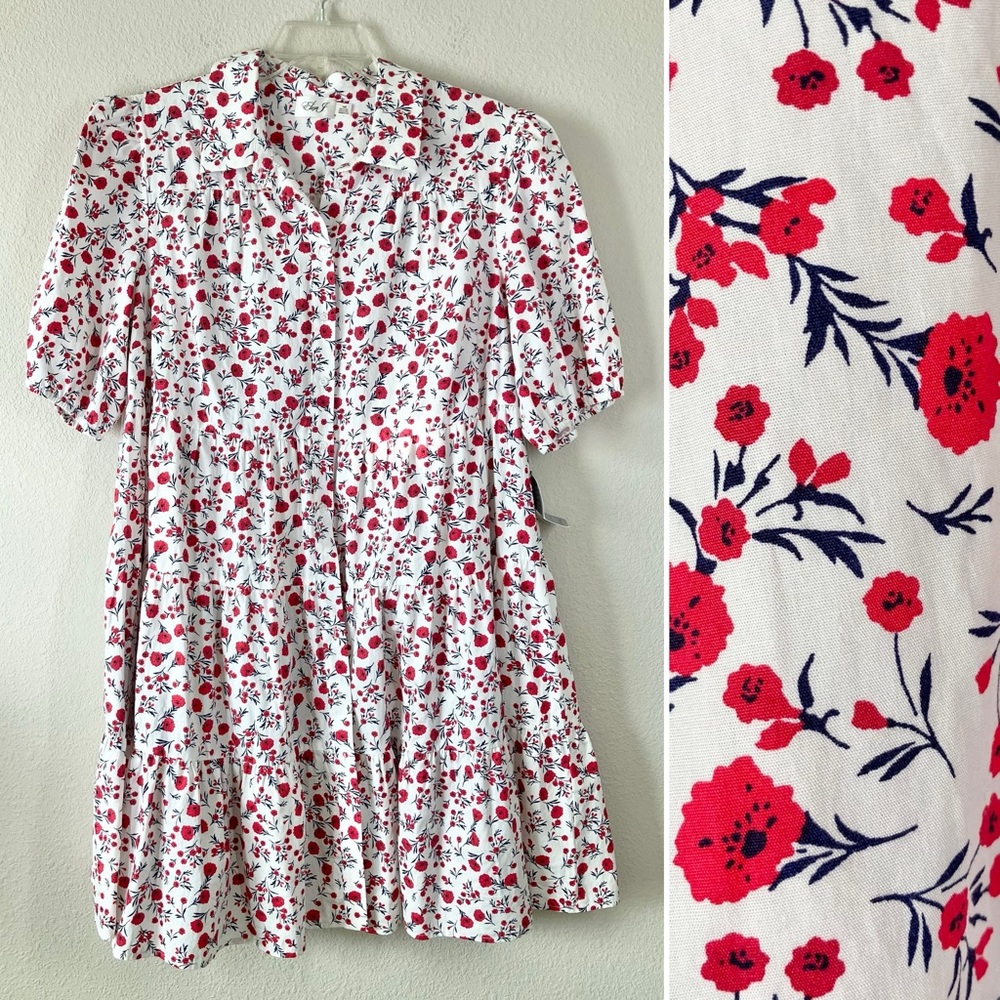 ELIZA J Boho Babydoll Dress 16W Poppy Floral Puff Sleeve Tiered Summer Vacation - Picture 12 of 13